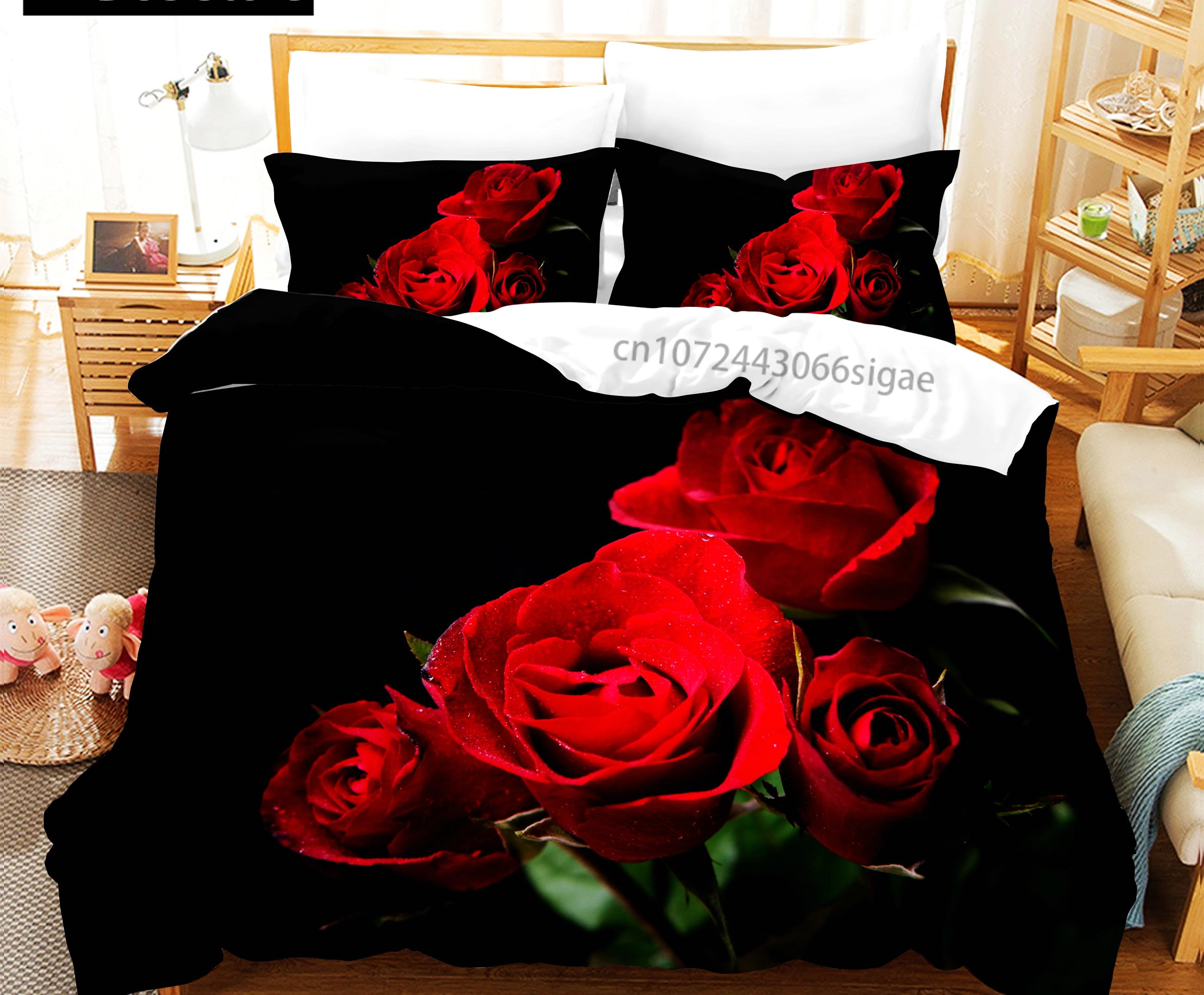 

Comforter Red Rose Leopard Bedding Set Luxury Comforter Comforter Couple Wedding Twin Queen King Size Romantic Comforter (quilt)-EU Single(135*200cm)3pcs