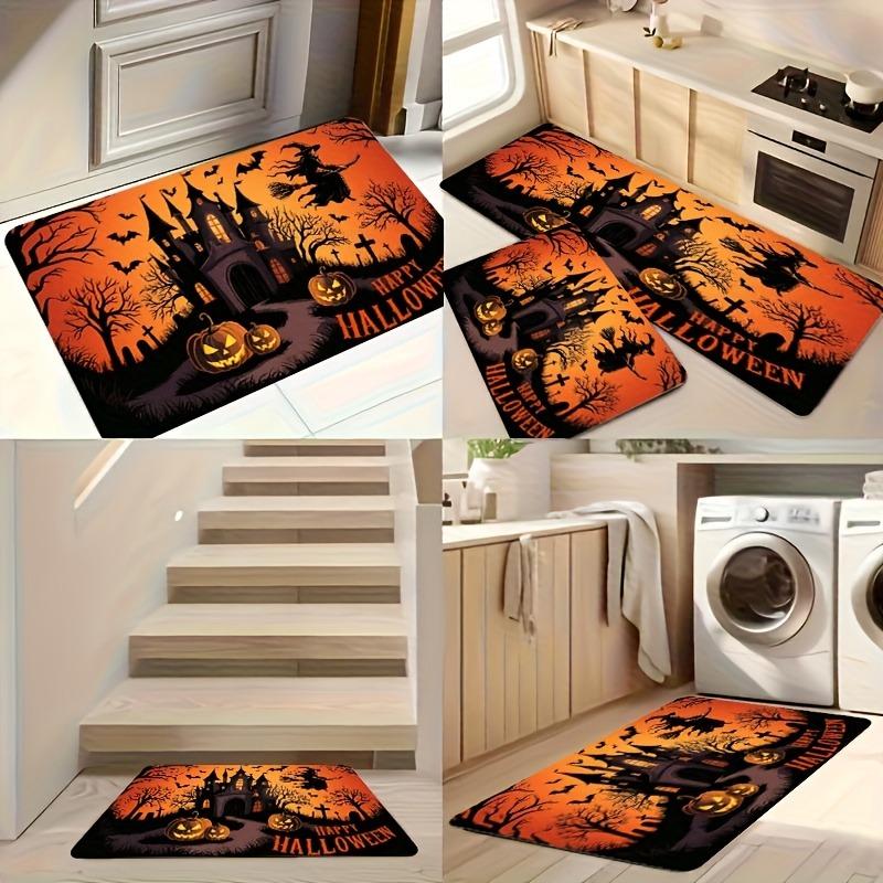 1PC Halloween Skull Crow Kitchen Rug Non-Slip Door Mat Pop Design Bathroom Rug Bath Mat Carpet for Home Sink Laundry Decor