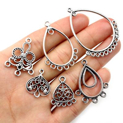 20pcs Antique Silver Plated Vintage Flower Drop Heart Retro Connector Charm Pendant DIY Necklace Jewelry Findings Accessories