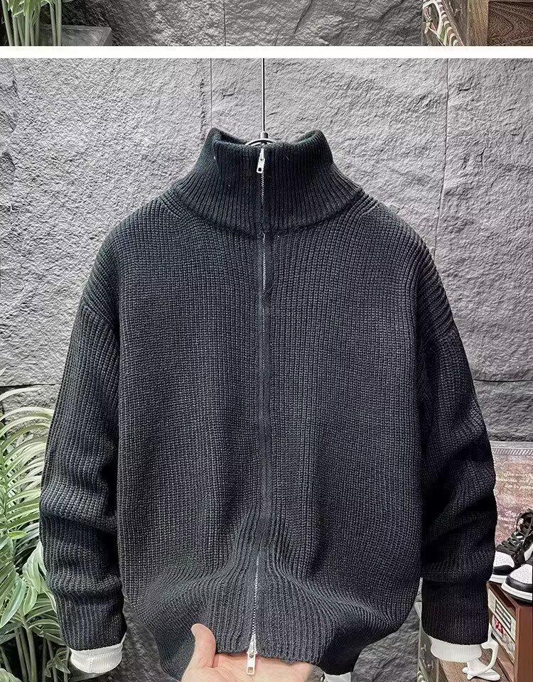 Versatile Double Zipper Cardigan: Autumn/Winter Loose Stand-up Collar Sweater Jacket