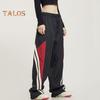 Women Pants Elastic High Waist Adjustable Drawstring Wide-Leg Vertical Stripe Stitching Pants Retro Street Style Sport Trousers