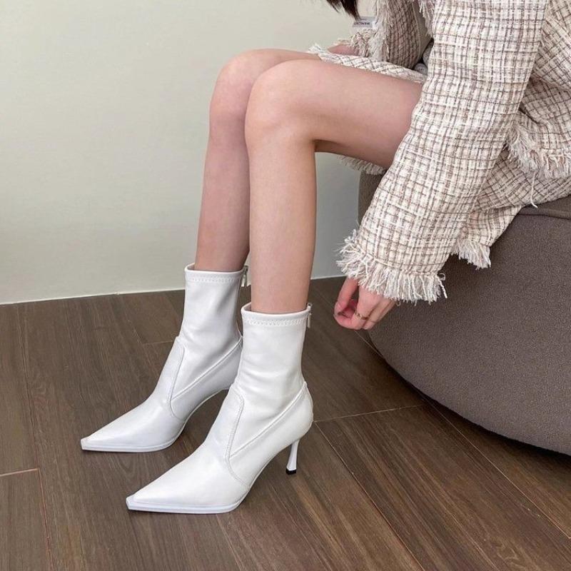 Fashion Pointed Toe European and American High Heels Booties 2025 Naked Boots New Autumn and Winter Skinny Fashion Boots Temperament