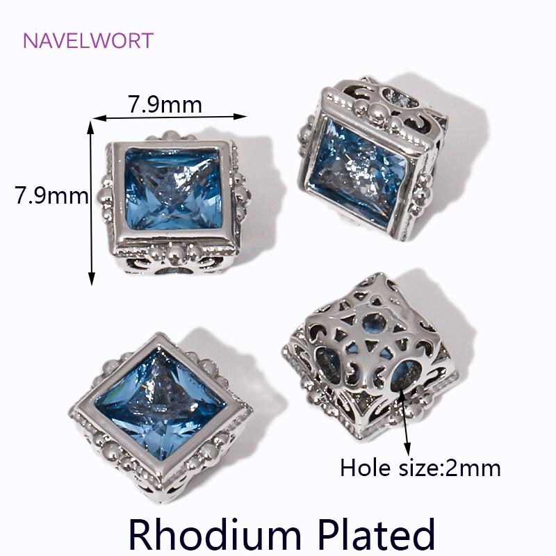 

18K Gold Plated Brass With Zircon Square Spacer Beads,Loose Beads,Separators For Beads,For DIY Jewelry Making Accessories 1 piece