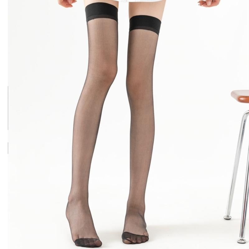 Summer Transparent Nylon Socks Sheer Silk Thigh High Stockings Solid Color Over The Knee Stockings JK Students Stockings