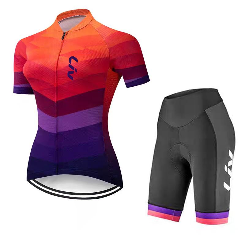 Cycling Jersey Set Women's Summer Cycling Bib Sponge Cushion Road Bike Cycling Top Moisture Wicking Quick Drying Clothes
