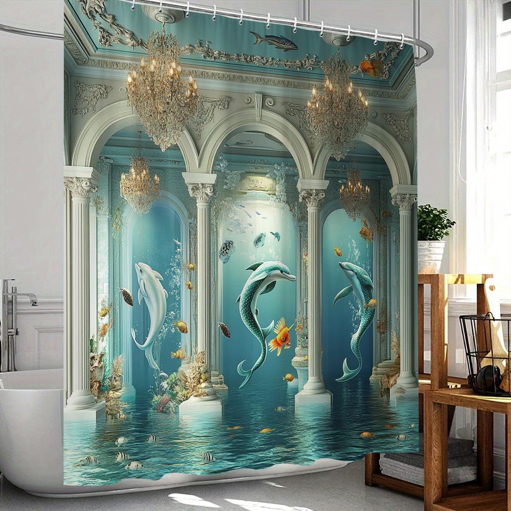 1pc Mystical Atlantis Temple Digital Print Shower Curtain, Polyester Shower Curtain with Hooks, Home Decor, Curtain, Home Decor