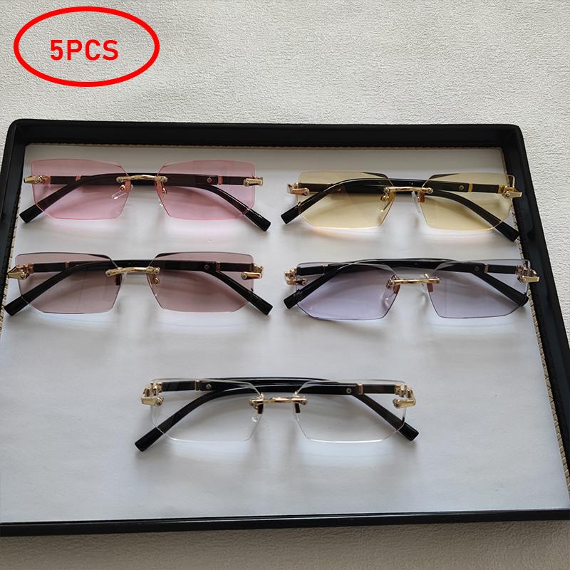 5pcs/Set Fashion Rectangle Rimless Women Sunglasses Populor Small Square Sun Glasses For Female Outdoor Shades Eyewear Accessory