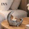 Healing Night Light Holder 3D Printed Moon Candle Holder, Modern Crescent Shape Candlestick, Realistic Minimalist Interior Decor Lunar Texture Ambient
