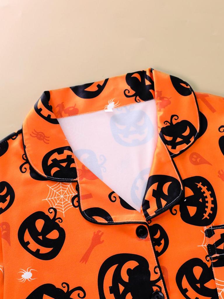 2025 Women's Long-Sleeve Pajama Set: Halloween Lapel Homewear for Spring & Autumn