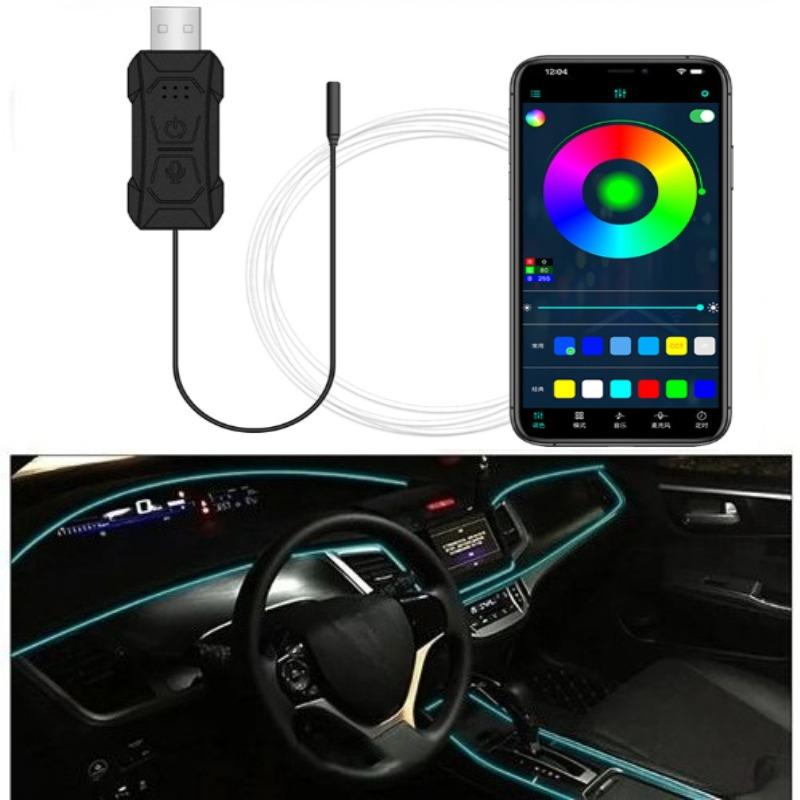 2/3M Auto Innenraum Ambiente Beleuchtung Streifen APP Steuerung USB mit RGB LED Neonlicht Ambient Dekorative Lampen