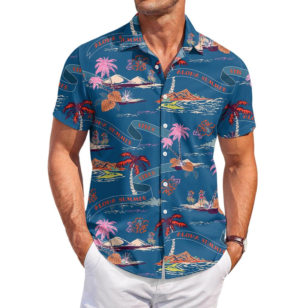 Men's Casual Fashion Printed Short,Sleeve Shirt