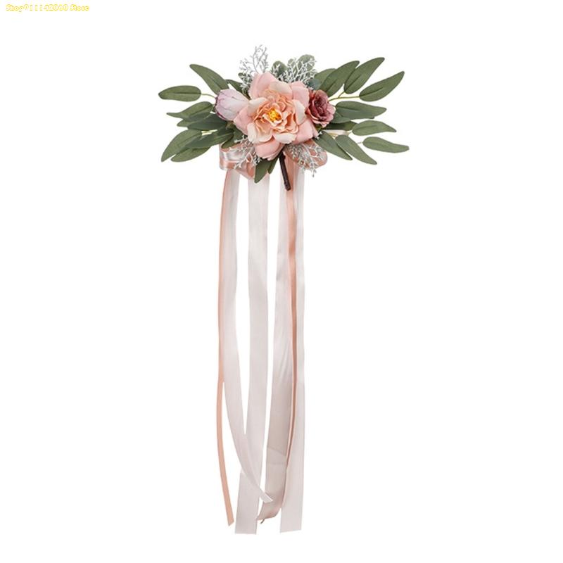 K1AE Romantics Wedding Chair Flowers Church Chair Decorations White Chair Sashes for Various Celebration
