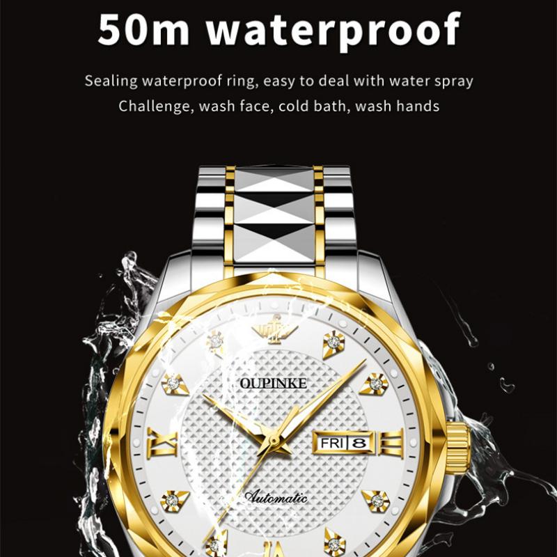 OUPINKE  New Business and leisure Men's Watch Automatic Mechanical Watch Stainless Steel Business Double Calendar Waterproof High-end Watch