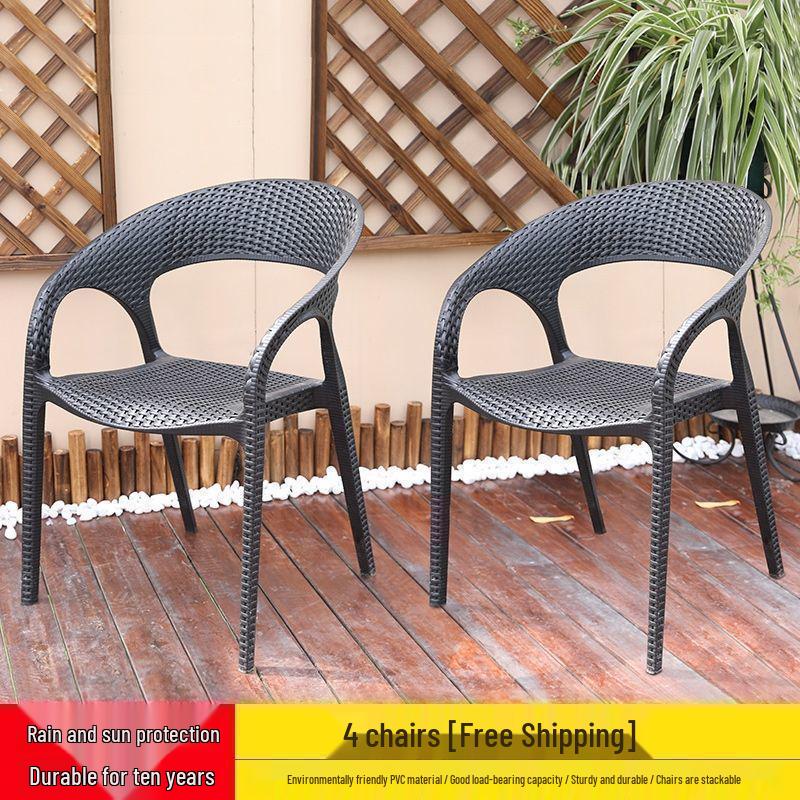 Outdoor Rattan-Style Plastic Chair with Thick Backrest for Garden, Courtyard, or Milk Tea Shop