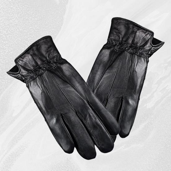 Men Leather Gloves Winter Warm Full-Finger Sports Gloves Touchscreen-Compatible Windproof Cycling Gloves for Outdoor Work Running Errands