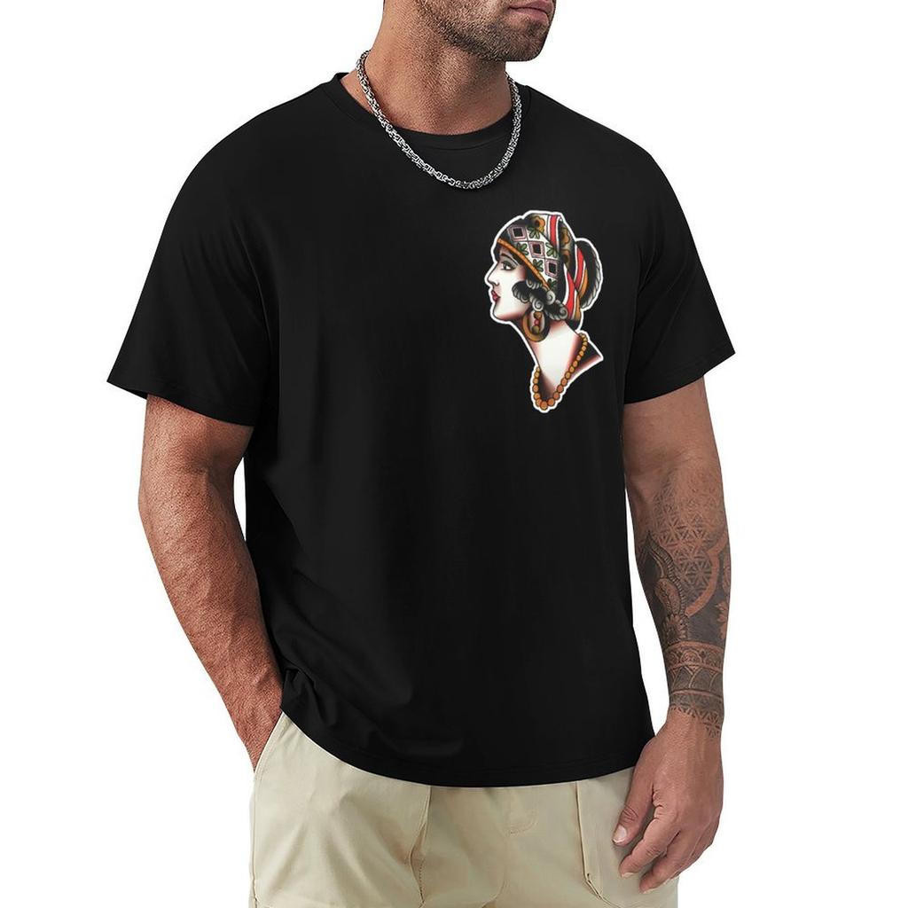 Traditional Lady Face Tattoo Design Tshirt Sweat Absorbing Sports Tee Shirt