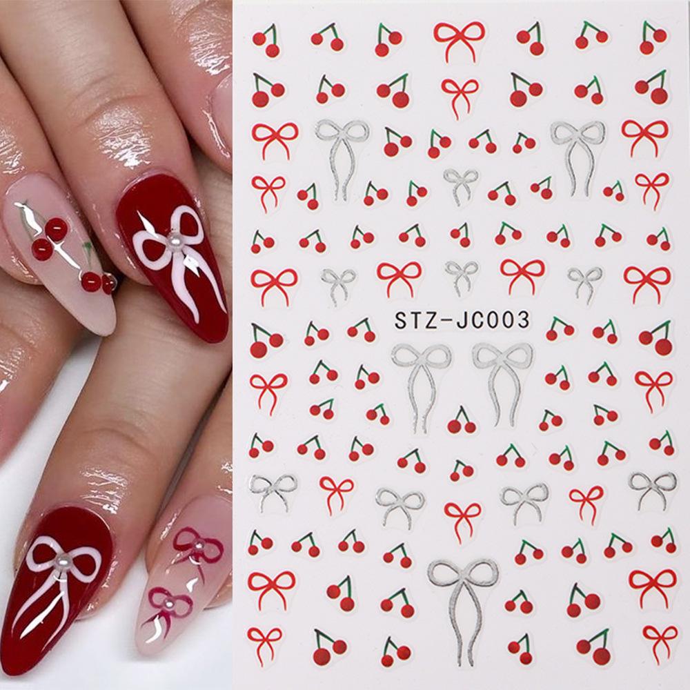 Nail Art Stickers, Cartoon Cute Little Cherry Romantic Bow 3D Adhesive Nail Stickers