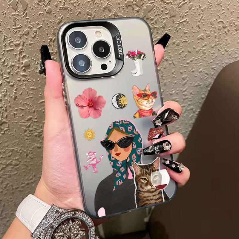 

Cartoon Cute Cat Headscarf Women Phone Case For iPhone 17 Pro Max 16 15 Pro 14 13 Mini 12 11 XR XS 17Air Plus Hard Matte Cover iPhone 11 Pro Max чорний