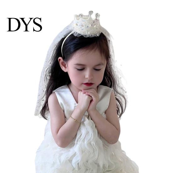 Imitation Pearl Headband Girl Crown with Sequins Pearls Princess-Style Baby Mesh Veil Toddler Princess Headpiece Photo Accessory