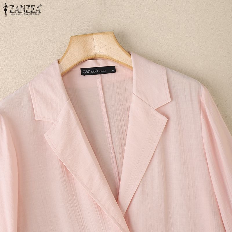 ZANZEA Damen Kerbkragen Locker Lässig Langarm Strickjacke Bluse