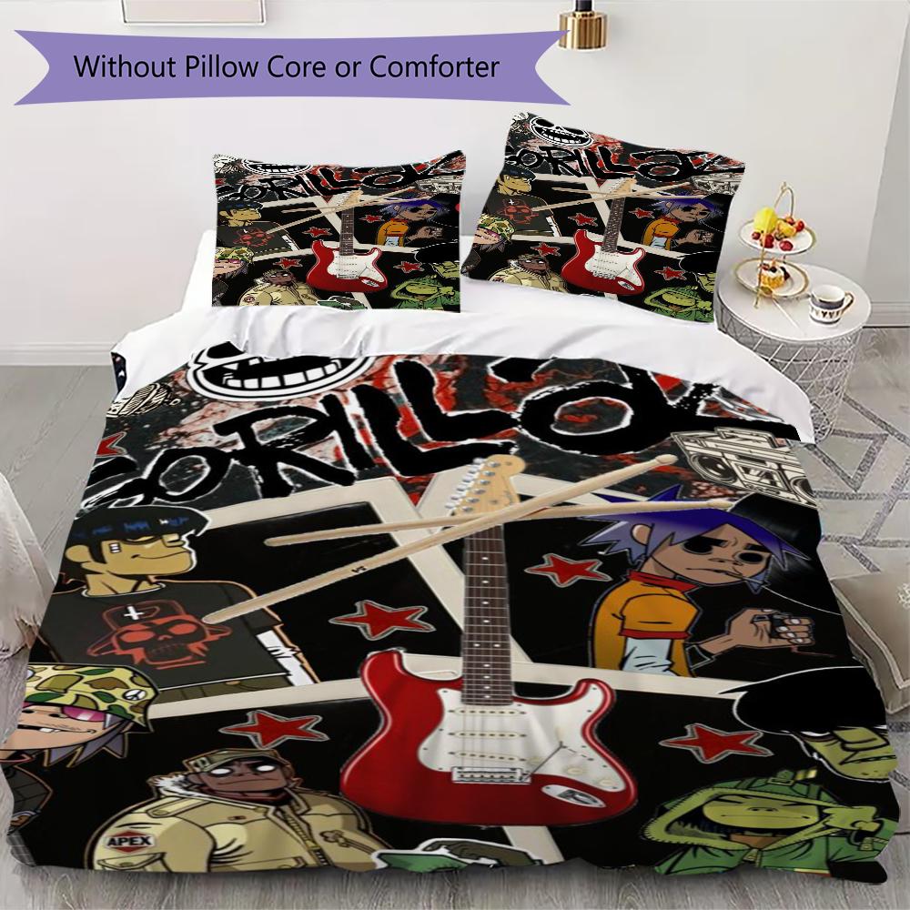 Gorillaz Pattern Bedding uilt Set uilt Cover Pillowcase Home Decoration Birthday Gift (1 * duvet cover + 2 * pillowcase without core)