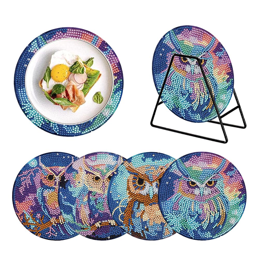 

4 pcs Diamond Painting Coasters with Holder Flower Diamond Dot Kits DIY Diamond Crafts Projects for Home Party Decor Supplies