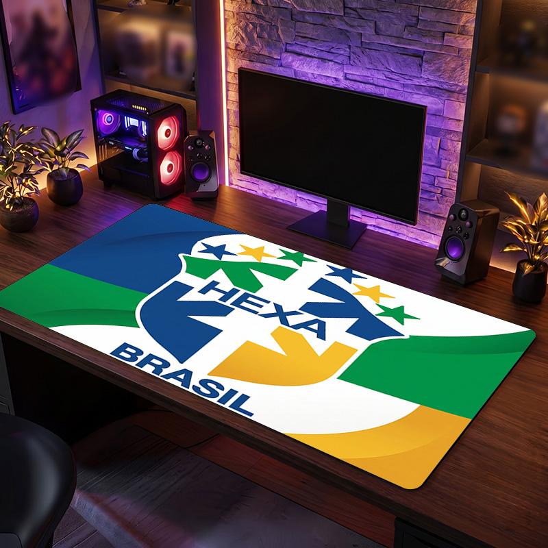 Brazil Football Crest Mouse Pad, Extended Non Slip Rubber Desk Mat for Gaming Office Laptop Fan Gift