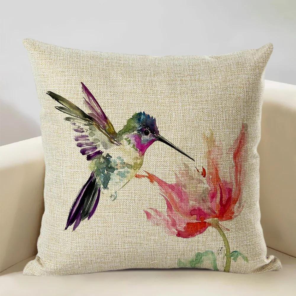 Watercolor Animal Bird Home Sofa Pillow Case Kingfisher Printed Decoration Throw Pillowcas 45x45cm Cushion Cover