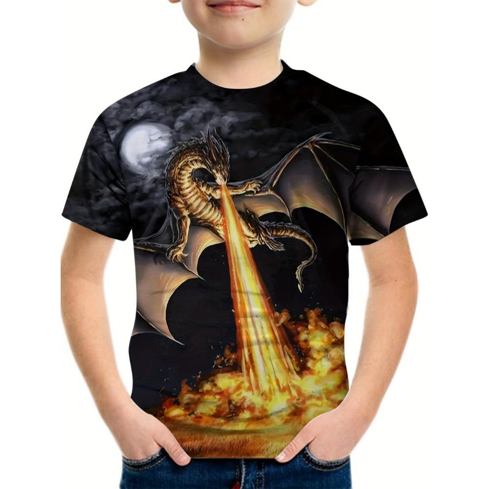 Boys' T-Shirt Realistic 3D Dinosaur Printed Children's Short Sleeved Summer Casual T-Shirt Tops Loose Tees Children's Clothing