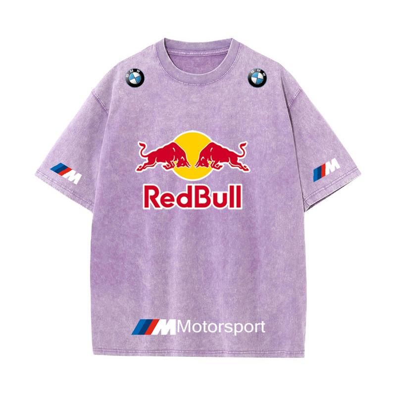 XHBM Estate Tuta da Corsa F1 Red Bull Manica Corta T-shirt Lavaggio Vintage Girocollo