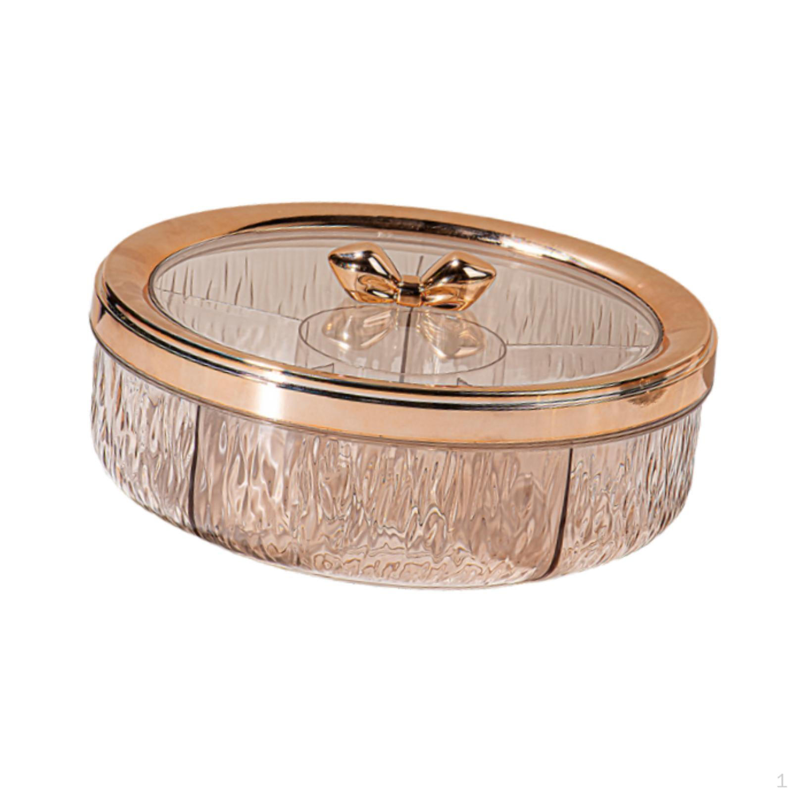 

6-compartment Divided Serving Tray, Appetizer Rotating Plate, Transparent Lid, Suitable rose golden Bow