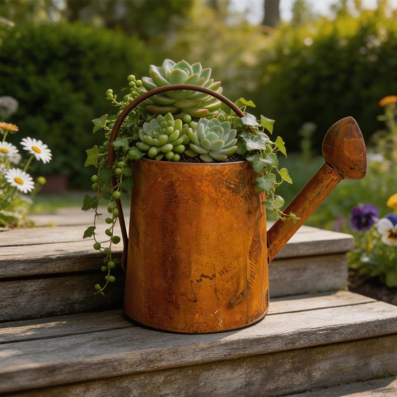 Unique Distressed Iron Watering Can Styles Container Flower Pot Ideal For Herbs Plant And Decorative Use Indoor Outdoor Use