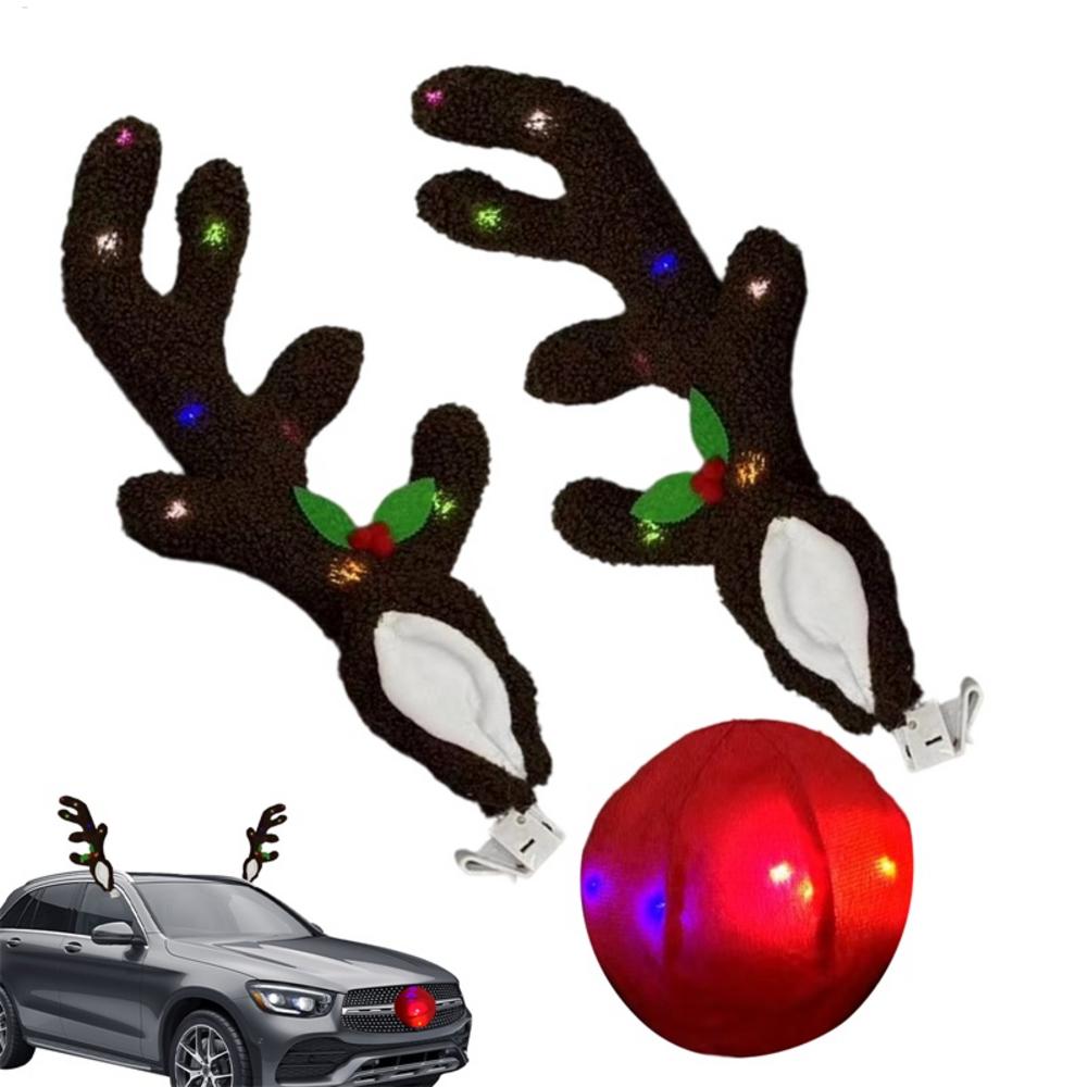 Christmas Car Decor Light Up Vehicle Reindeer Antler With Nose Christmas Car Exterior Decoration For Automotive Truck Vehicle