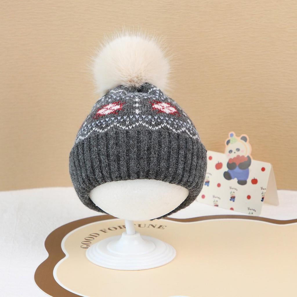 Winter Warm Baby Pompom Hat Woolen Knit Thicken Ear Protection Windproof Beanies Hat Boy Girl Kids Anti-Cold Pullover Hat