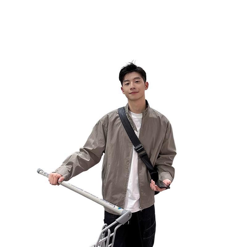 Stand-up collar jacket boys light gray 2025 spring and autumn new Korean versatile loose casual trendy top coat