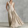 Spring New French Classic Black Temperament Muse Fan Slim and Thin V-neck Long Sleeveless Dress
