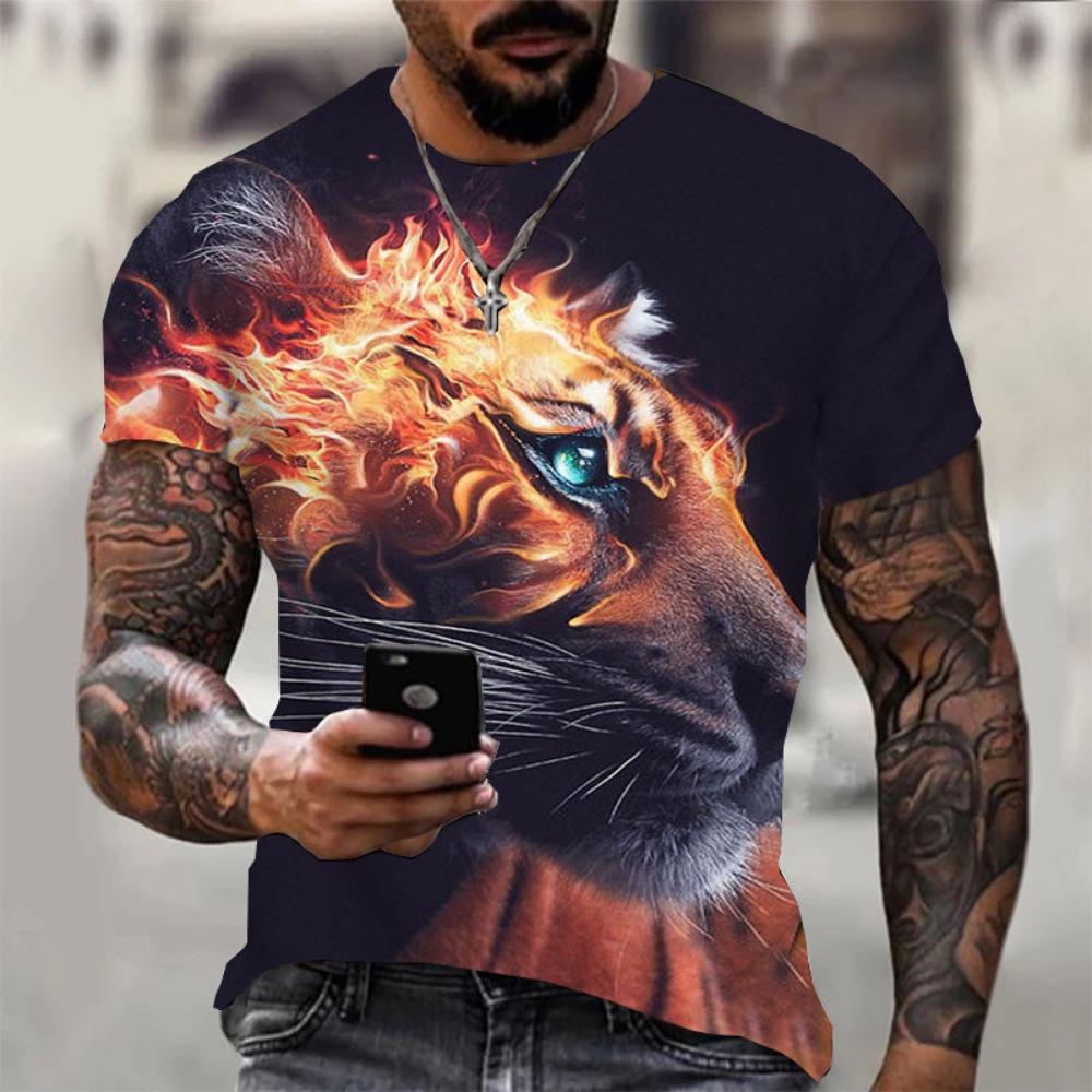 Summer New 3D Tiger Print Casual Versatile Round Neck Short Sleeve T-Shirt Top for men