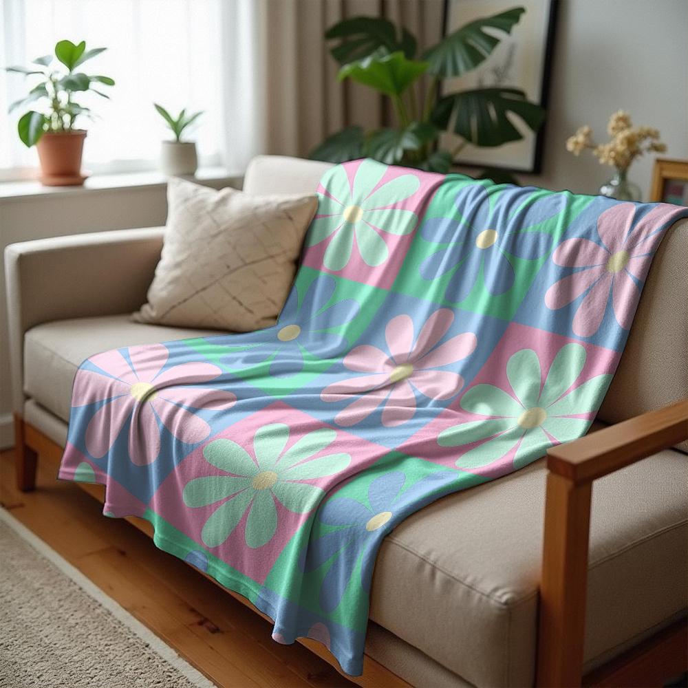 Pastel Color Block Halloween Tile Anime Cartoon Flannel Blanket Soft Warm Throw for Bedroom Sofa Car Kids Holiday Gift