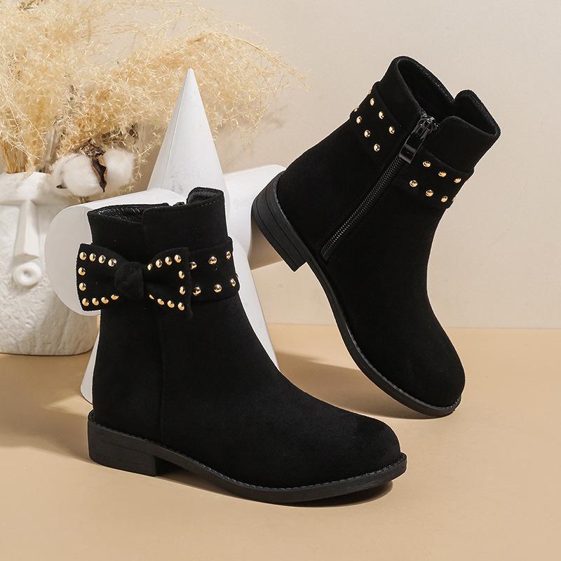 Girls Boots Spring and Autumn 2025 Winter Children Little Girls Big Children Bow Suede Short Boots Girls Middle Children