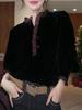 French Velvet Patchwork Lace Long Sleeve Shirt - Plus Size Slimming Loose Fit for Autumn/Winter 2025