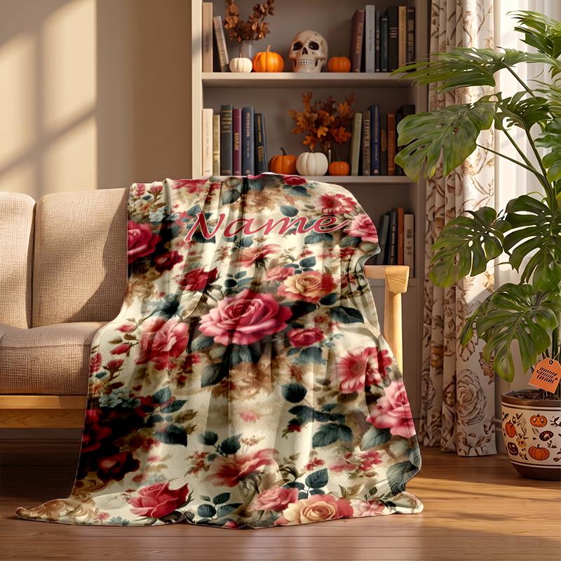Retro floral Custom Flannel Blankets Soft Warm Cozy Throws for Home Decor Holiday Gifts
