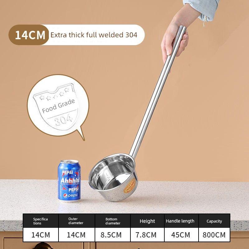 Extra Thick Bailer 304 Stainless Steel Spoon Water Ladle Kitchen Extended Handle Canteen Porridge Ladel Soup Scoop Bailer