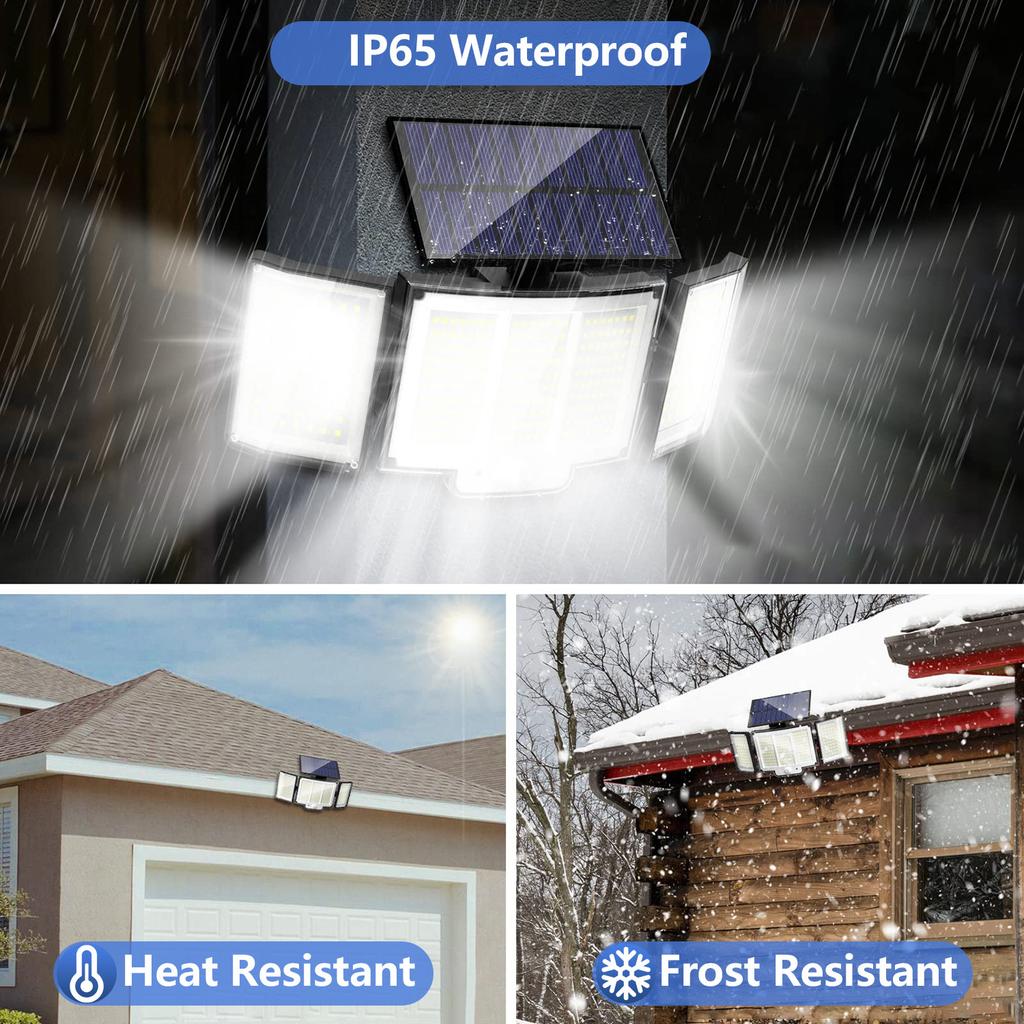 Solar Outdoor Lights 3500LM 348 LED Security Lights with Remote Control IP65 Waterproof 3 Heads Motion Sensor Lights Solar Light