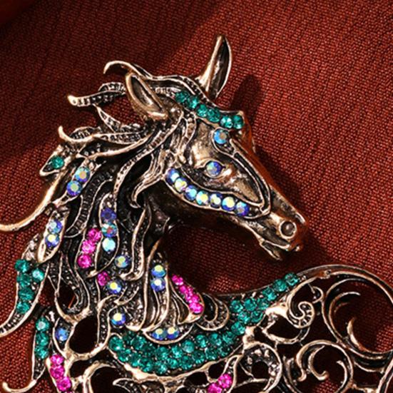 Retro Rhinestone Horse Brooch Pin Women Men Zinc Alloy Horse Head Lapel Pin Animal