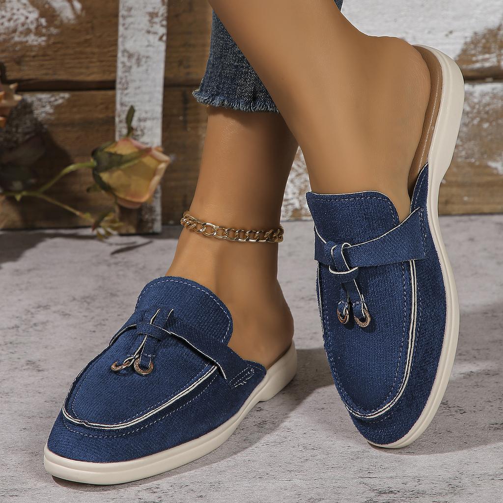 Fashion New Casual Flat Bottom Mules Lock Tassel Loafers Fashion Women Single Shoes Brand Metal Buckle Slipper Comfortable Slip On Shoes