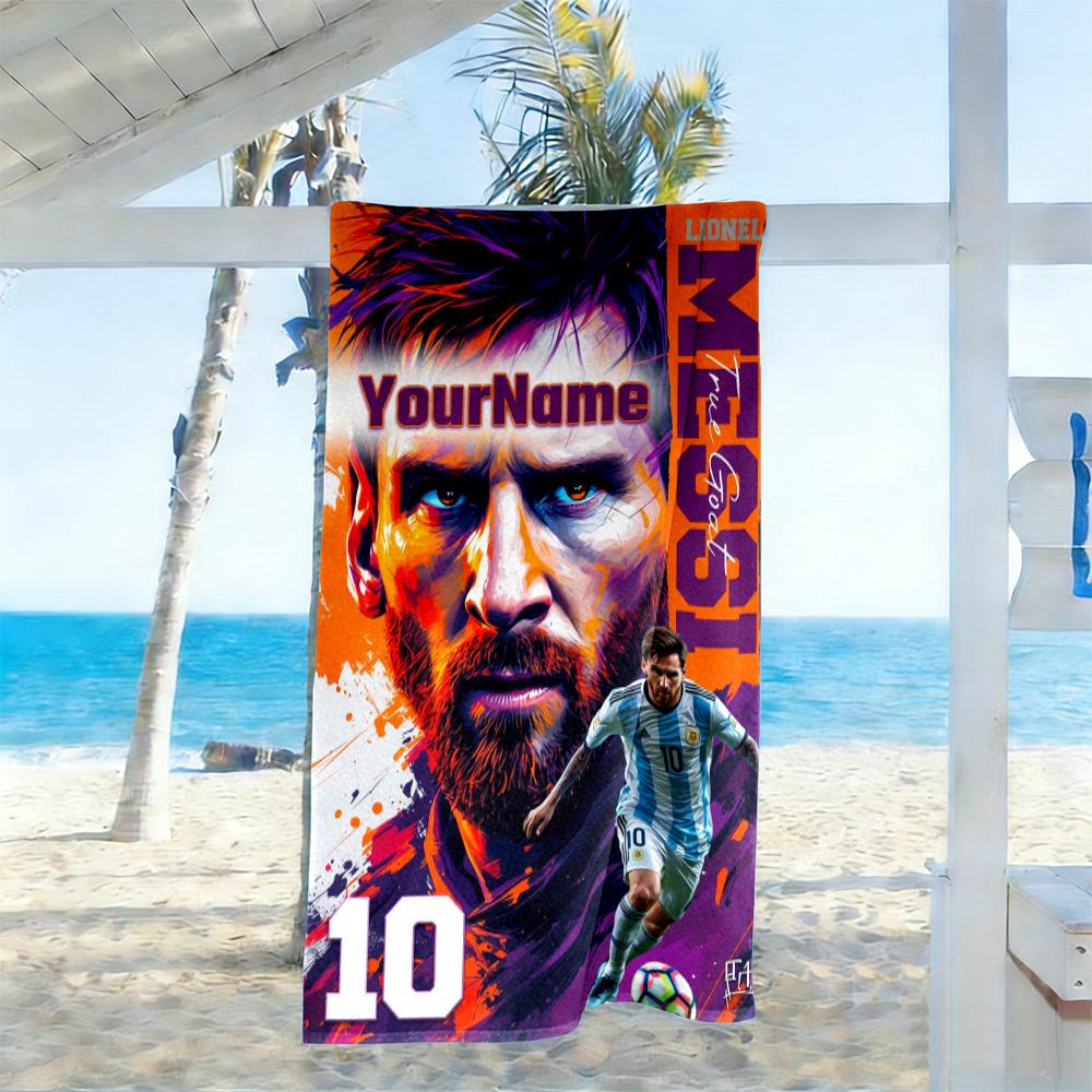 Messi Customized Name Beach Towel Super Soft & Absorbent Perfect for Traveling Yoga Camping and Swimming
