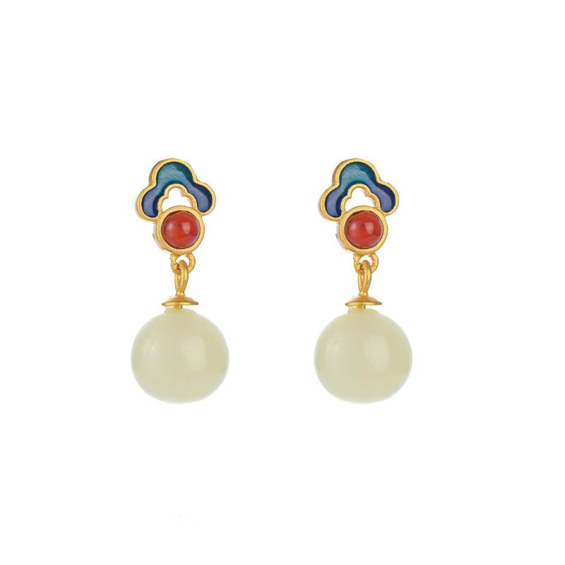 Tichiya High-End 925 Sterling Silver Earrings: Chinese Style Design with Natural White Jade