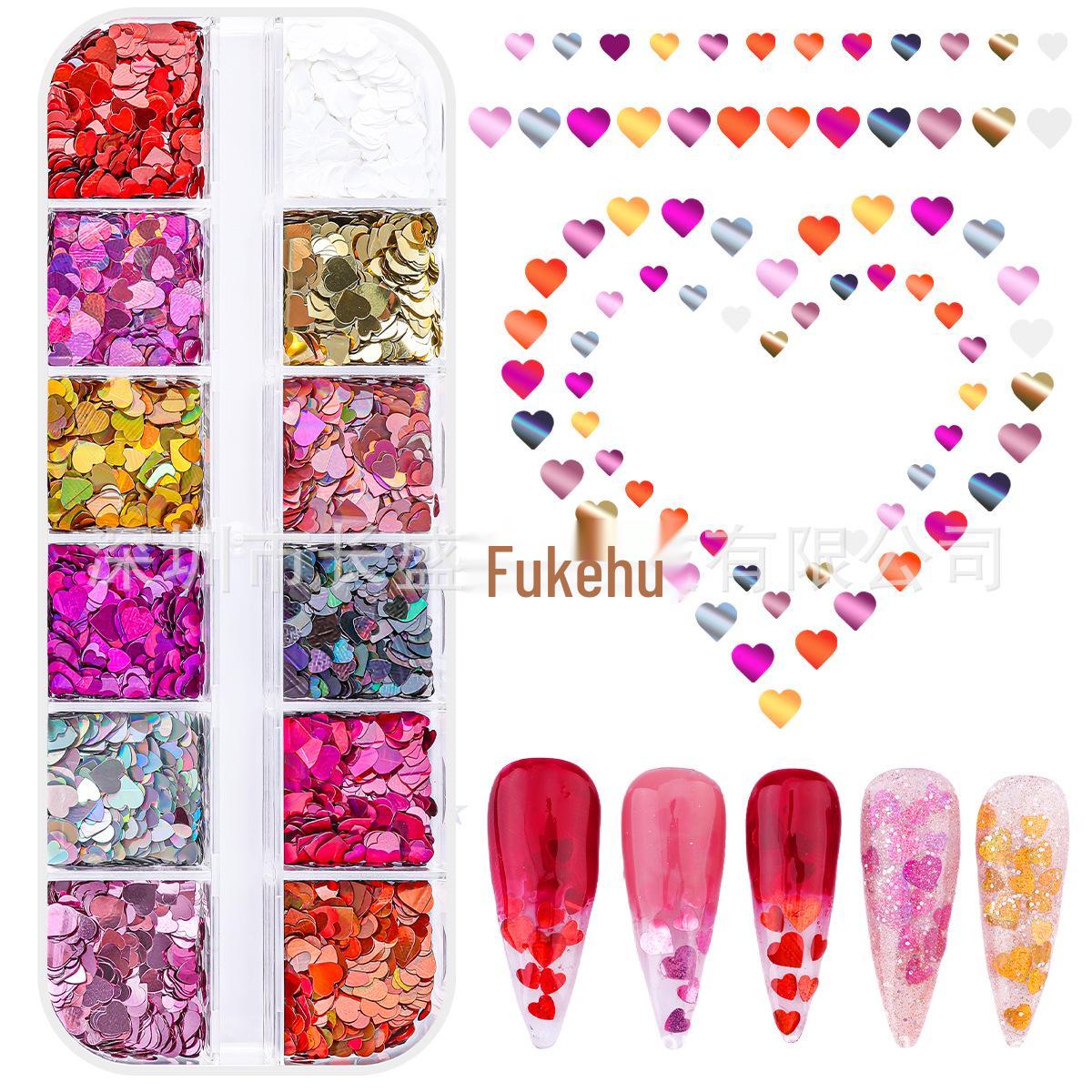 Valentine s Day Red Heart Nail Art Glitter Ornaments - 6-Grid Irregular Mix Style Filler Accessories