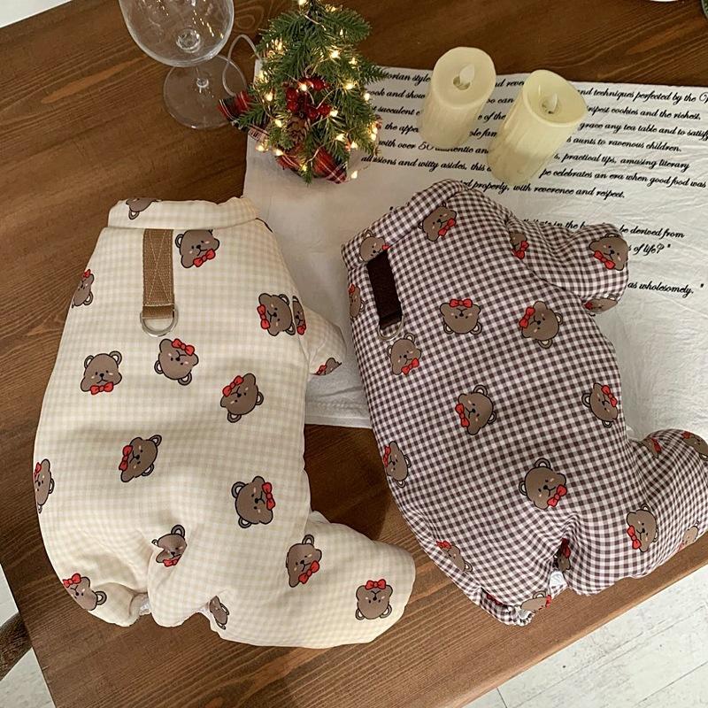 Pet Plaid Teddy Bear Coat Four Legged Autumn and Winter Dog Clothes Thick and Warm Teddy Bear Small Dog Autumn and Winter