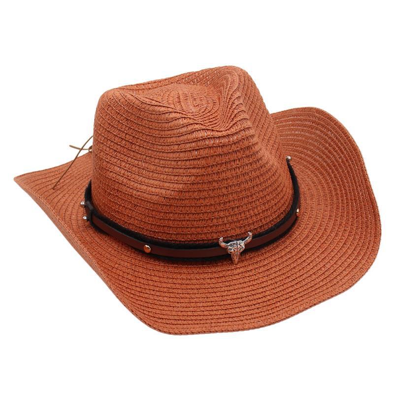 Western Cowboy Straw Hat Sun Hat Tibetan Bullhead Hat National Style Straw Knight Hat Sun Hat